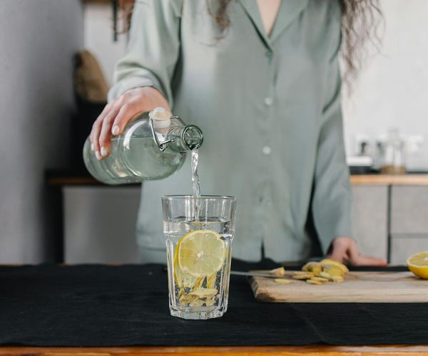 Woman smiling peacefully after a yoga practice.